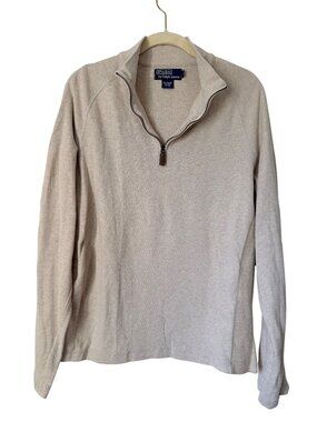 Polo Ralph Lauren Oatmeal/Beige Cotton Wool Blend Quarter Zip Pullover Mens Size